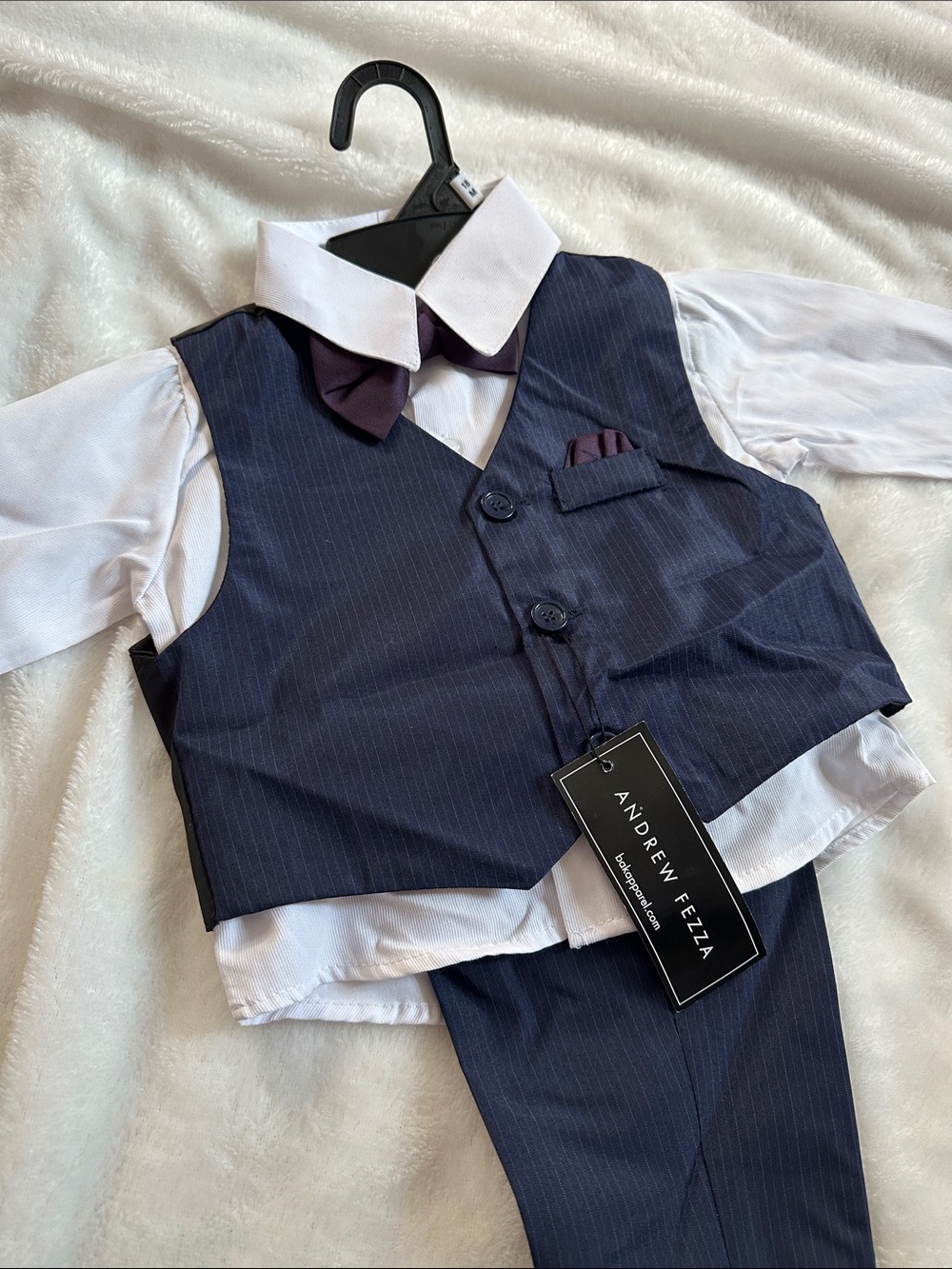 Brand New Navy Blue Pinstripe Baby Suit with Bowtie